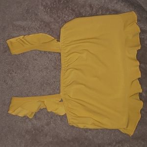 Mustard Frill Sleeveless Crop Top